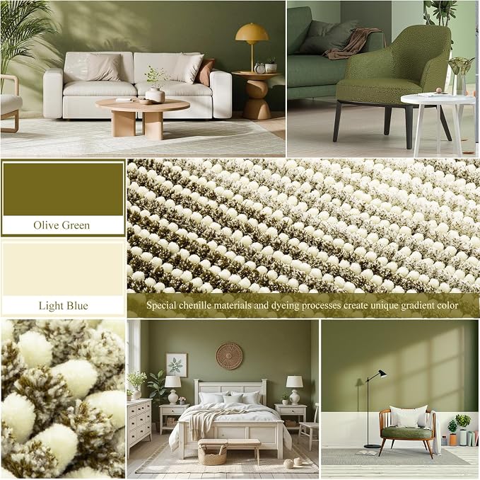BSICPRO Bathroom Rugs, Bath Mat Non Slip 17 x 24 Inches Water Absorbent Chenille Floor Mats Machine Washable (Olive Green)