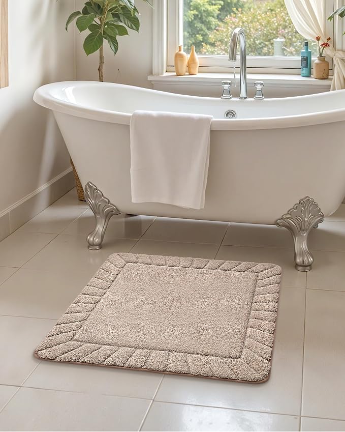 Color&Geometry Square Bath Mats for Bathroom Non Slip, 32"x32" Taupe Bathroom Rugs Absorbent, Washable Bath Rugs Shower Mat Outside Shower