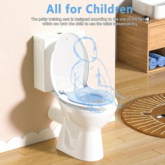 Aünsffer Family Toilet Seat Elongated, Built-in Toddler Potty Training Seat, Baby Toilet lid 2 in 1 Soft Close Quiet with Magnet, Easy Clean PP Material Safe and No Loosen (White Elongated 18.5 Inch)