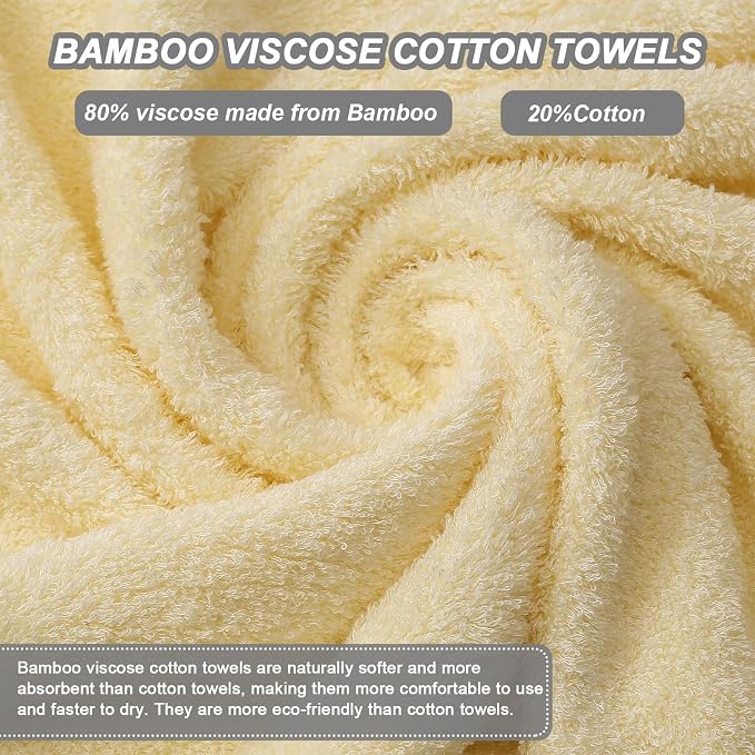 Aibaser Viscose from Bamboo and Cotton Bath Towels Set of 6-27x54 Inch Ultra Soft, Highly Absorbent Large Shower Towels for Bathroom, Spa & Gym (6 Piece Set) (Yellow)