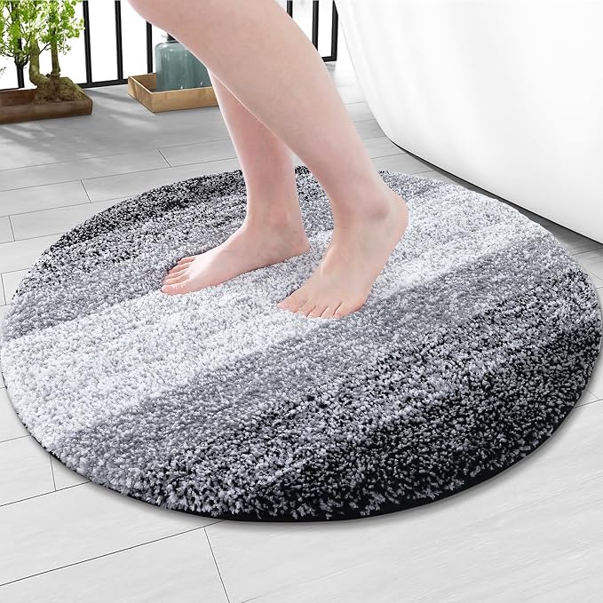 Arotive Microfiber Bathroom Rugs, Shaggy Soft and Absorbent Bath Rug, Thick Plush Machine Washable Dry Bath Mats for Bathroom, Tub and Shower, 24x24, Black, Round