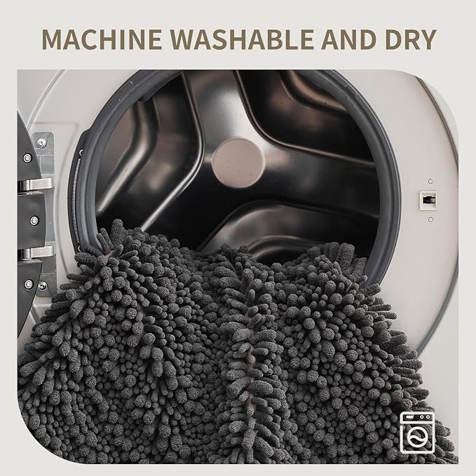 Bathroom Rugs Non Slip Washable 44x24, Extra Thick Soft Chenille Absorbent Bath Mat, High Density Barrier Non Slip Backing, Quick Dry Plush Shaggy Floor Carpet for Tub&Shower, Darkgrey
