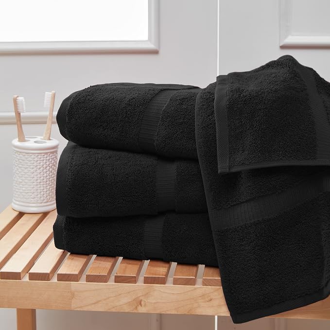 Towel Bazaar 6-Piece Hand Towel Set, 100% Premium Cotton Turkish Towels, 16x30 Luxury Towel Super Soft and Absorbent, Perfect Use for Bathroom, Shower Towels - Black