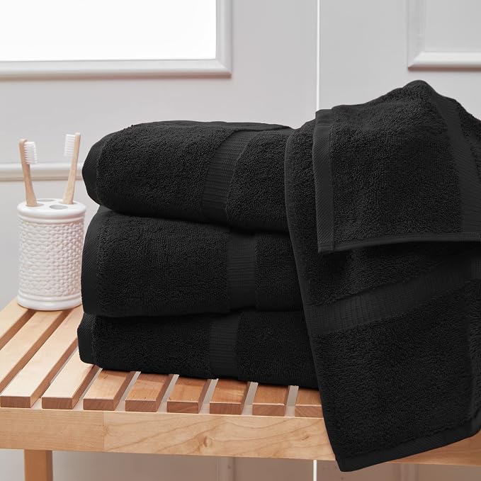 Towel Bazaar 4-Piece Washcloth, 100% Premium Cotton Turkish Towels, 13x13 Luxury Towel Super Soft and Absorbent, Perfect Use for Bathroom, Shower Towels - Black