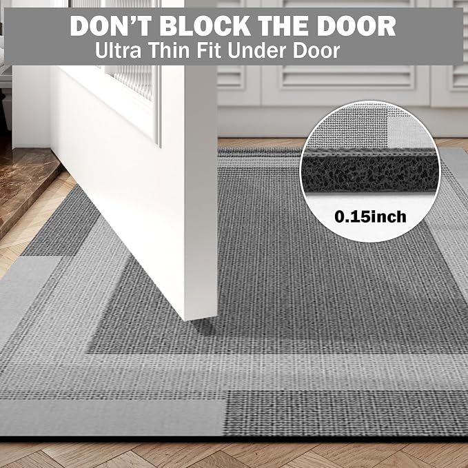 YDKGL Non Slip Bath Mat, Rubber Backing Ultra Thin Bathroom Rugs Fit Under Door Quick Dry Super Absorbent Washable Bath Rug Shower Mat for Bathroom Floor Bathtub Shower Sink, Easy Care Gray 24"x 35"
