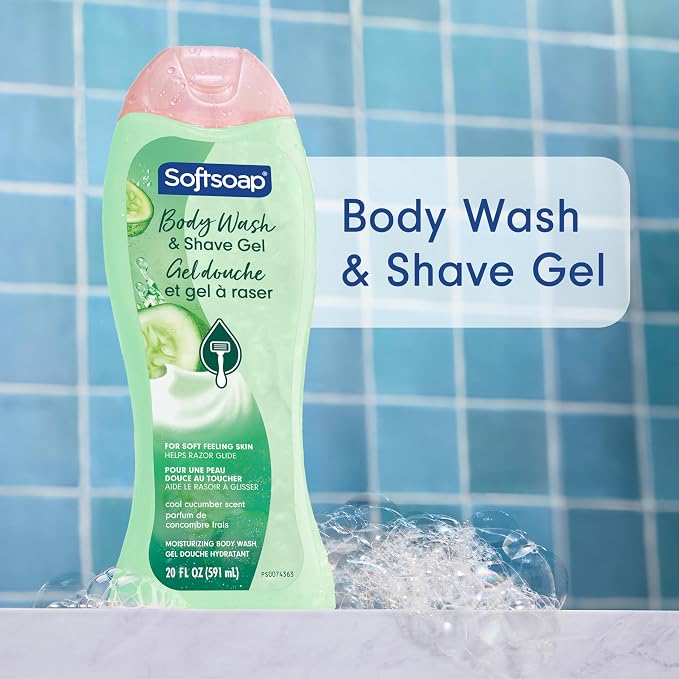 Softsoap Moisturizing Body Wash and Shave Gel, For Softer Feeling Skin, Helps Razor Glide, Cool Cucumber Scent, 20 fl oz