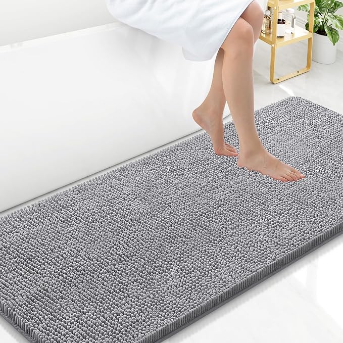 Arotive Bathroom Rugs 59x24, Extra Soft Absorbent Shaggy Chenille Bath Rugs, Machine Washable Rubber Backing Bath Mats for Bathroom Floor Tub and Shower, Home Decor Accessories, Grey