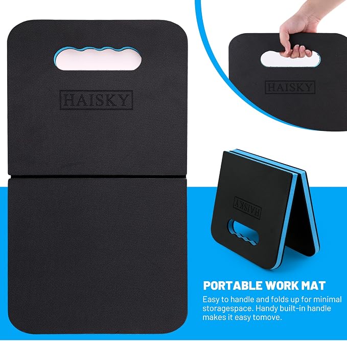 Foldable Kneeling Pad for Gardening & Mechanic Work, Waterproof Extra Thick High Density EVA Foam Knee Mat for Bathing Baby, Exercise,Portable Cushion with Handle, 20.4" x 11.8"(Blue & Black)