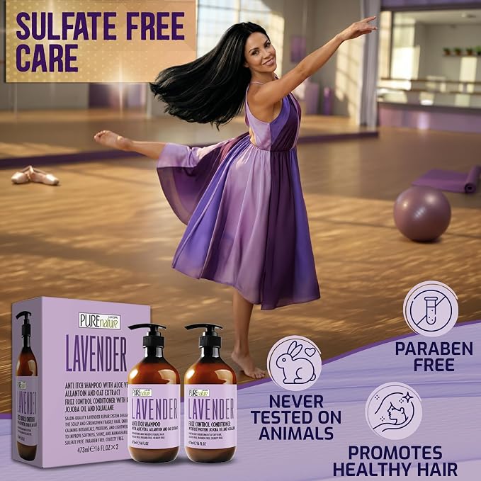 Lavender Repair Shampoo and Conditioner Set - Sulfate Free, Moisturizing and Anti Frizz Formula for Dry, Damaged Hair - Salon Grade - Anti Itch Treatment for Women and Men - 16 Fl Oz (Set of 2)