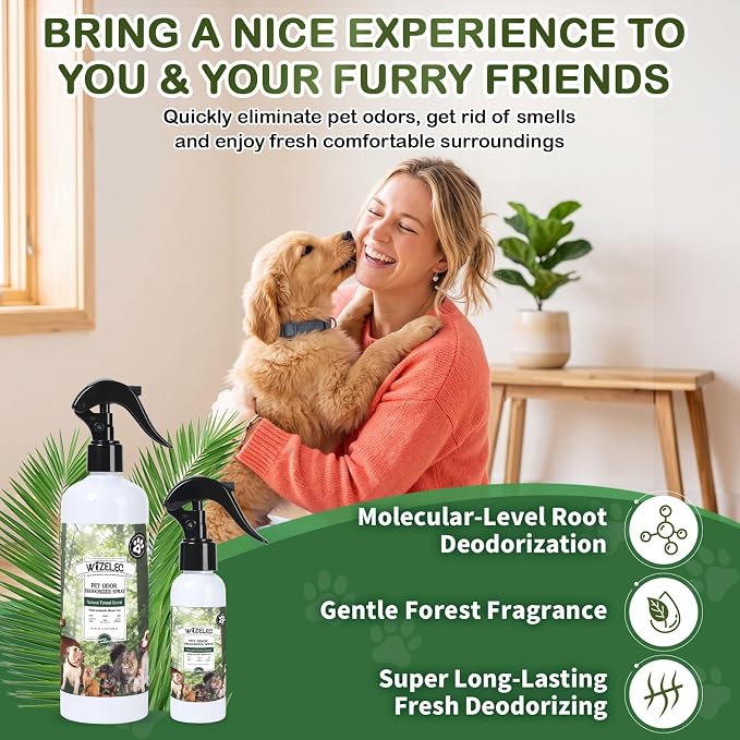 Pet Odor Deodorizer Spray,16.9 Fl Oz & Two 3.4 Fl Oz Mini Bottles - Dog Deodorizing Spray Natural Forest Scent Pet Odor Neutralizer for Smelly Dogs for Home Pets Potty Furniture