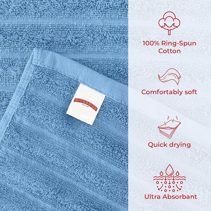 RIVERSIDE Pack of 2 Extra Large Bath Sheet Towels, 35 x 70 Inches, 600 GSM, Ribbed Stripe, 100% Cotton - Super Soft, Highly Absorbent & Quick Dry for Bathroom, Spa & Hotel, Electric Blue