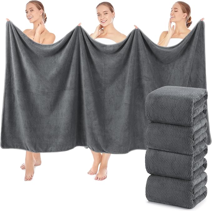 SmoothNovelty 4 Pcs Oversized Bath Towels 40 x 80 Inch, Extra Large Bath Sheets Microfiber Lightweight & Quick Dry, Jumbo Shower Towels for Adults Beach, Gym, Pool, Spa, Travel (Dark Gray)