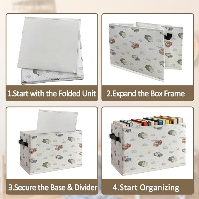 Car Boy Nursery Foldable Storage Bins Box with Handles, Transport Vehicles Collapsible Organizer Basket for Classroom Kids Boy Nursery Room Bedroom Bathroom Clothes Toys Books
