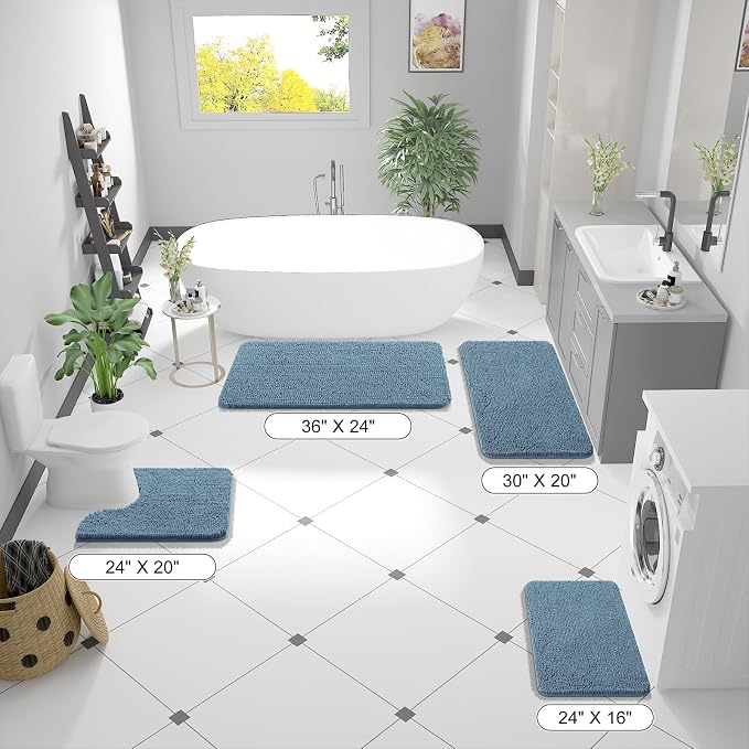 OLANLY Bathroom Runner Rugs 70x24, Soft Absorbent Chenille Bath Rugs, Rubber Backing Quick Dry, Machine Washable Long Bath Mats for Bathroom Floor, Tub and Shower, Home Decor Accessories, Airy Blue