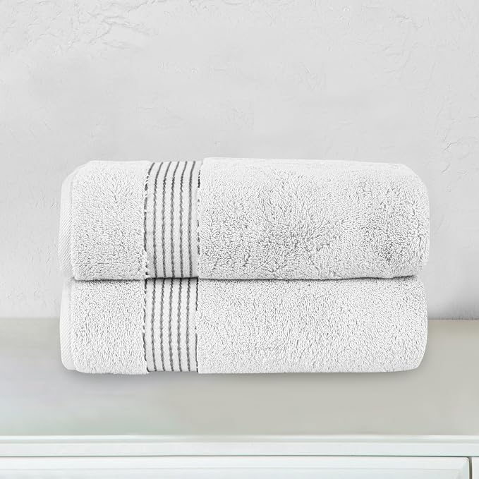 Elegant Comfort Premium Turkish Cotton 2 Pack Bath Towel Set - 27 x 54 inch, Luxurious Hotel Spa Quality 100% Turkish Cotton 2PC Bath Towel Set - Highly Absorbent - Soft Bathroom Towels, White/Gray