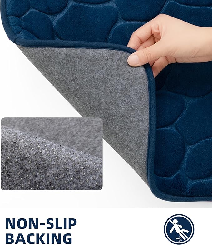 YIHOUSE Memory Foam Bath Mat Cobblestone Bathroom Rugs Super Water Absorbent Bath Mats for Bathroom Machine Washable Bath Rugs(24 x 36,Dark Blue)