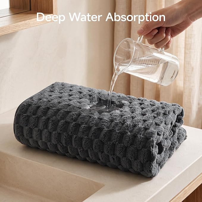 REDKISS 4 Pack Charcoal Gray Microfiber Bath Towels | Super Absorbent, Quick Dry, Super Soft, Lint Free, Fluffy Towel for Bathroom, Spa, Gym, Travel, Dorm, Ideal Everyday Use