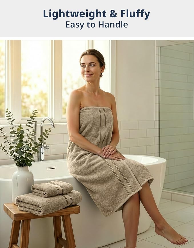 LANE LINEN Luxury Bath Towels Set - 6 Piece 100% CottonBathroom Zero Twist Shower Extra Absorbent Towel Super Soft 2 Hand Wash Cloths Taupe