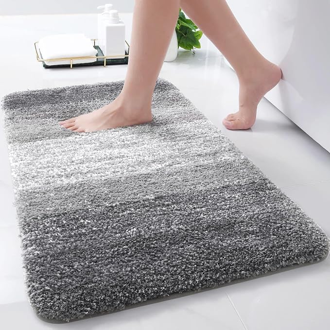 Arotive Microfiber Bathroom Rugs, Shaggy Soft and Absorbent Bath Rug, Thick Plush Machine Washable Dry Bath Mats for Bathroom, Tub and Shower, 30x17, Grey, Rectangular