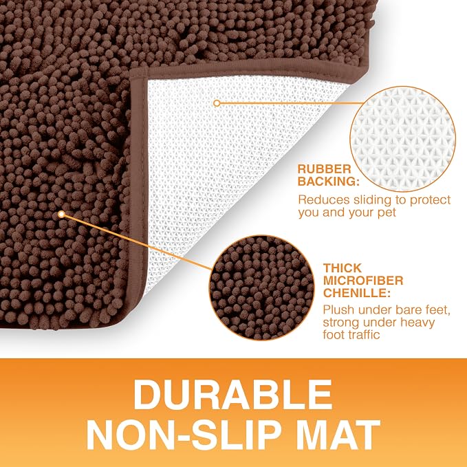 Neater Pets Muddy Paws Dog Door Mat 30” x 20” – Super Absorbent & Quick-Dry Chenille Doormat for Trapping Dirt, Water, Mud - Non-Slip & Machine Washable Pet Rugs for Entryway, Indoor Mud Mats, Brown