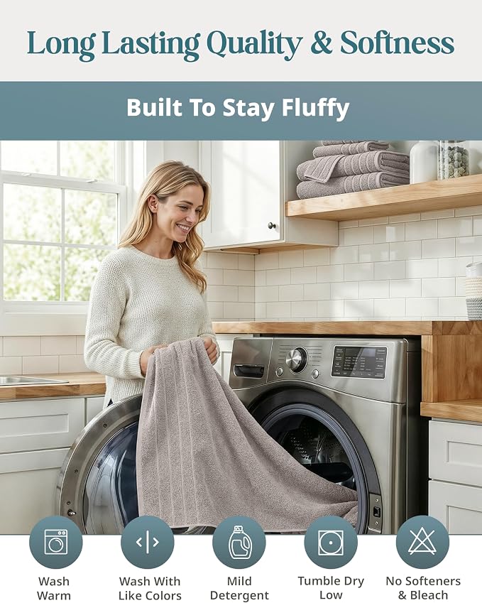 Casa Platino 100% Cotton Bath Towels Set of 4 (30"x60") - Ring Spun Mercerized Cotton Bathroom Towel Sets - Quick Dry, Soft & Absorbent Grey Towels Set - Pre Shrunk, Fade Resistant - Platinum