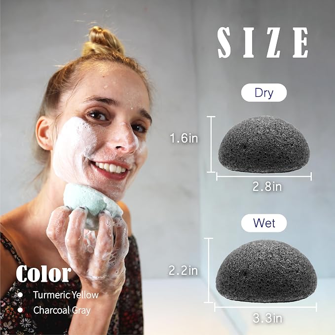myHomeBody Natural Konjac Facial Sponges, Turmeric Yellow & Charcoal Grey | Natural Konjac Sponge, Charcoal Face Sponge, Gentle Face Cleansing, Facial Exfoliation, With Turmeric and Activated Charcoal