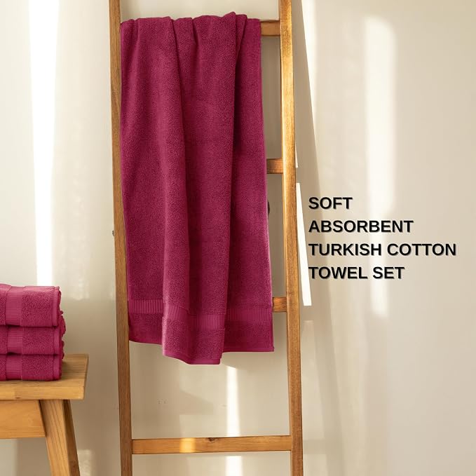 SALBAKOS 100% Turkish Cotton 6-Piece Towel Set | Premium Quality Hotel & Spa Collection | Ultra Soft, Super Absorbent 2 Washcloth, 2 Hand, 2 Bath Towels Sets | Made in Turkey (Wine, 6 Piece Towel Set)