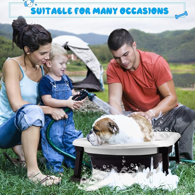 Dog Washing Dog Bathing Kit - Include Collapsible Pet Bathtub with Water Drain Plug,Cleaning Slicker Brush,Dog Shampoo Brush,Grooming Brush,Drying Towel,Tooth Brush and Dog Washing Glovves