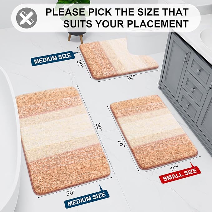 Arotive Microfiber Bathroom Rugs, Shaggy Soft and Absorbent Bath Rug, Thick Plush Machine Washable Dry Bath Mats for Bathroom, Tub and Shower, 70x24, Peach, Rectangular