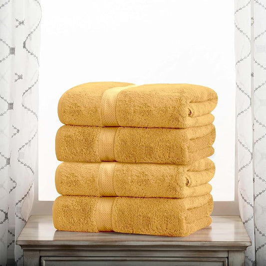 Superior Egyptian Cotton Plush & Absorbent, Bath Towel Set of 4, Gold | Quick Dry, Soft Luxury Towel Set, Bath Essentials for Bathroom, Guest Bath, Spa, 4 Piece Bath, Madeline Towels