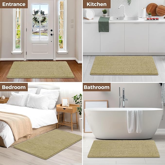 Bcoimo 48x30 Chenille Bath Mat – Non-Slip with Backing Bath Rug Ultra-Absorbent and Machine Washable Bathroom Mat Quick-Dry Design. Ideal for Bathroom Shower and Tub Areas