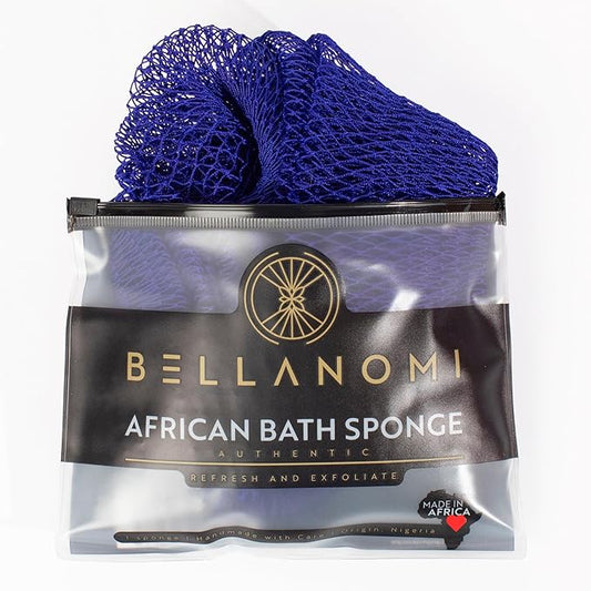 BELLANOMI African Exfoliating Net Sponge, Authentic, Ethically sourced from Nigeria, 45 inches Long, Back Scrubber for Daily use (Navy Blue)