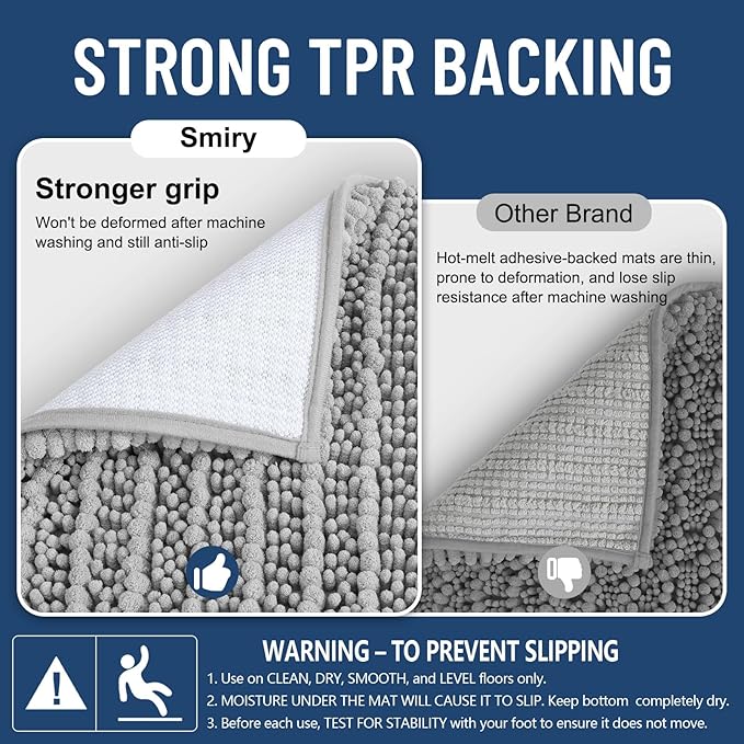 Smiry Bathroom Rugs Mat 70x24, Extra Soft Absorbent Chenille Bath Rugs, Non Slip Rubber Backing Machine Washable Quick Dry Bath Mats for Bathroom Floor, Tub, Shower, Home Decor Accessories, Light Grey