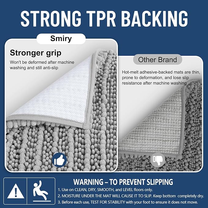 Smiry Bathroom Rugs Mat 59x20, Extra Soft Absorbent Chenille Bath Rugs, Non Slip Rubber Backing Machine Washable Quick Dry Bath Mats for Bathroom Floor, Tub, Shower, Home Decor Accessories, Light Grey