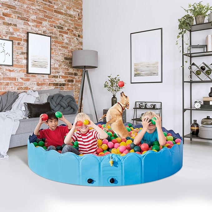 Yaheetech Foldable Dog Bath Pool Collapsible Dog Bathing Tub Doggie Wading Pool with Sprinkler for Indoor/Outdoor Use Suitbale for Puppy Small Medium Dogs Cats(Blue, 71x13 inch)