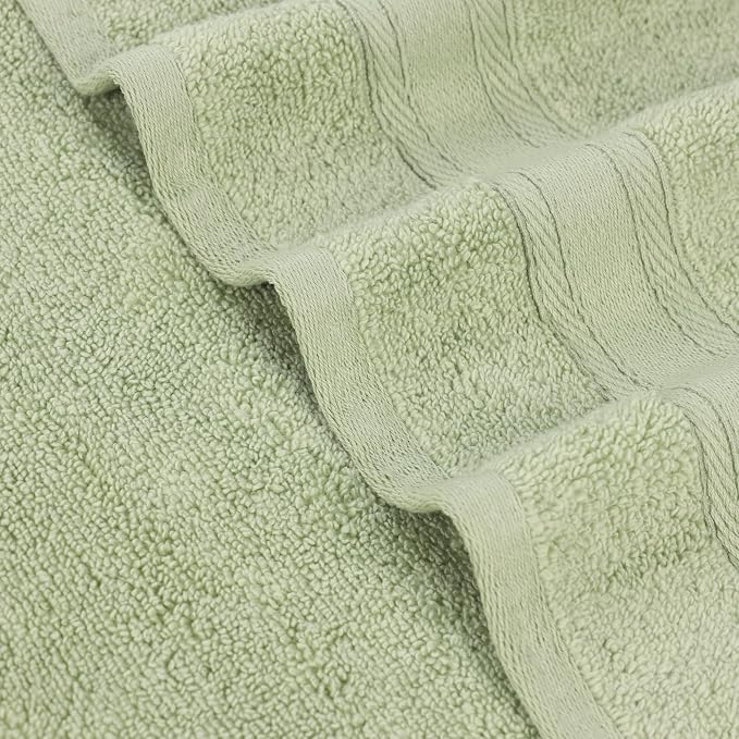 Superior Belmont Zero Twist Cotton Medium Weight Towels, for Guest Bath, Bathroom, Shower, Spa, Plush, Quick Dry, Ultra-Soft Towels, Bath Essentials, Thick Border, 6 Piece Assorted Towel Set, Green