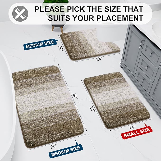 Arotive Microfiber Bathroom Rugs, Shaggy Soft and Absorbent Contour Toilet Rugs, Thick Plush Machine Washable Dry Bath Mats for Toilet Base, 24x20, Coffee, U-Shape