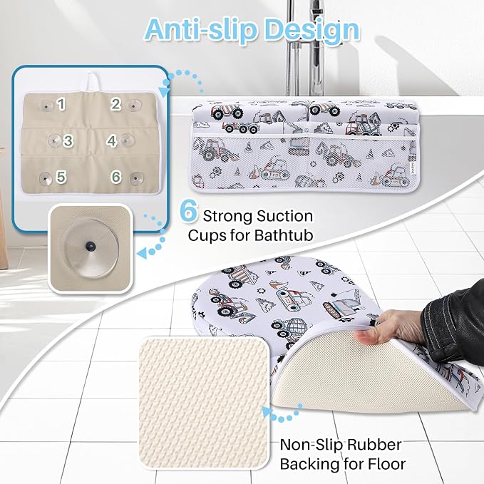 Bath Kneeler and Elbow Rest Pad Set, 1.6'' Thick, Quickly Dry, Bathtub Kneeler Pad with Bath Accessories Storage, Bath Kneeling Pad and Elbow Pad for Tub