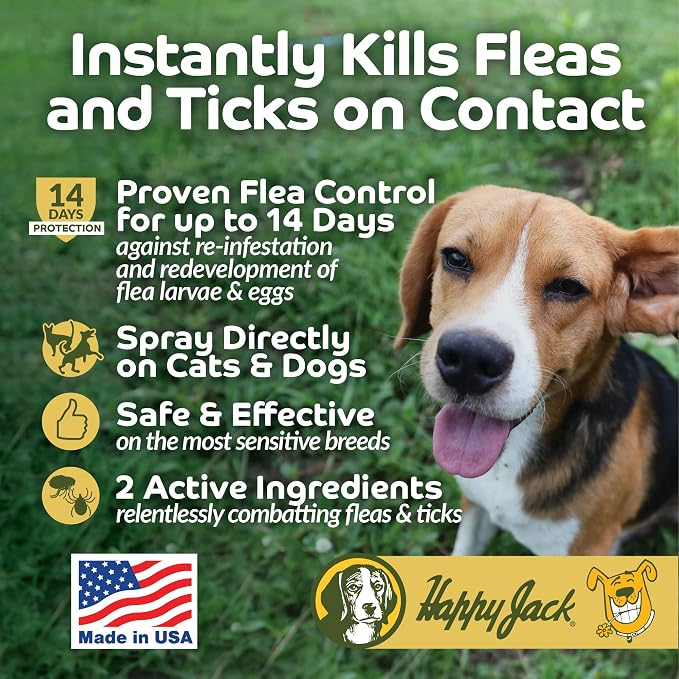 Happy Jack DD-33 Flea & Tick Spray for Dog & Cat, 16 oz | EPARN 2781-41, Water-Based Formula, Kills Fleas & Ticks Effectively, Gentle on Skin & Hair