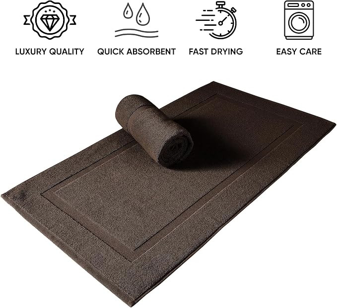 SALBAKOS 100% Turkish Cotton Bath Mat Set 2-Piece - 20x34 inch, Hotel & Spa Collection, Soft, Absorbent, Long Lasting, Durable Bathroom Rugs | Made in Turkey (Chocolate, 2 Bath Mats)