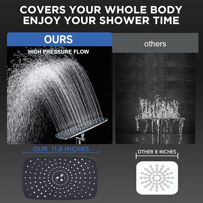 Veken 11.8" Rain Shower Head with Handheld, High Pressure Handheld Shower with Multi Spray Modes, Rainfall Combo with 15" Metal Extension Arm, Detachable Dual Shower, Bathroom Decor, Gunmetal Gray