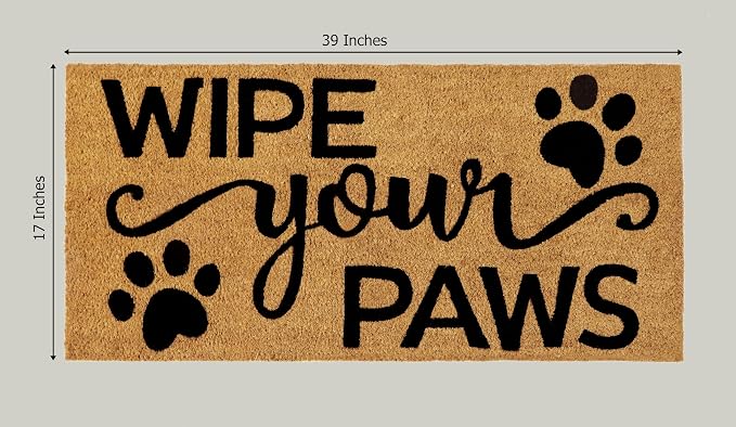 Croft&Cane Wipe Your Paws Welcome Doormat – Extra Wide 17x39 Inch Non Slip Natural Coco Coir Door Mat – Dirt Trapping Indoor Outdoor Large Entryway Rug for Wide Doorways Patio Porch High Traffic Areas