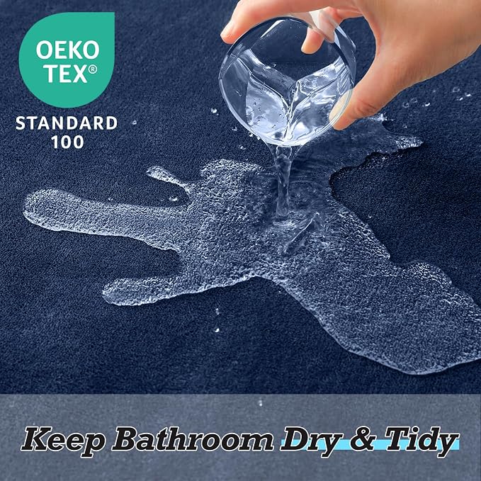 HUXMEYSON Bathroom Rugs Sets 2 Piece, Non-Slip & Quick Dry Bath Mat Set, Ultra Soft Velvet Bath Rugs for Bathroom, Toilet and Shower Floor, Navy
