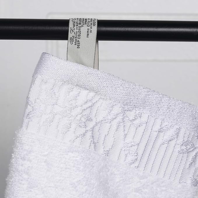 Superior Floral Jaquard Cotton Bathroom Towels, 12pc Towel Set, White-White | Soft Absorbent Quick Dry Terry Weave, Hotel Quality, Wisteria Towels Includes 3 Bath Towels, 3 Hand Towels, 6 Washcloths