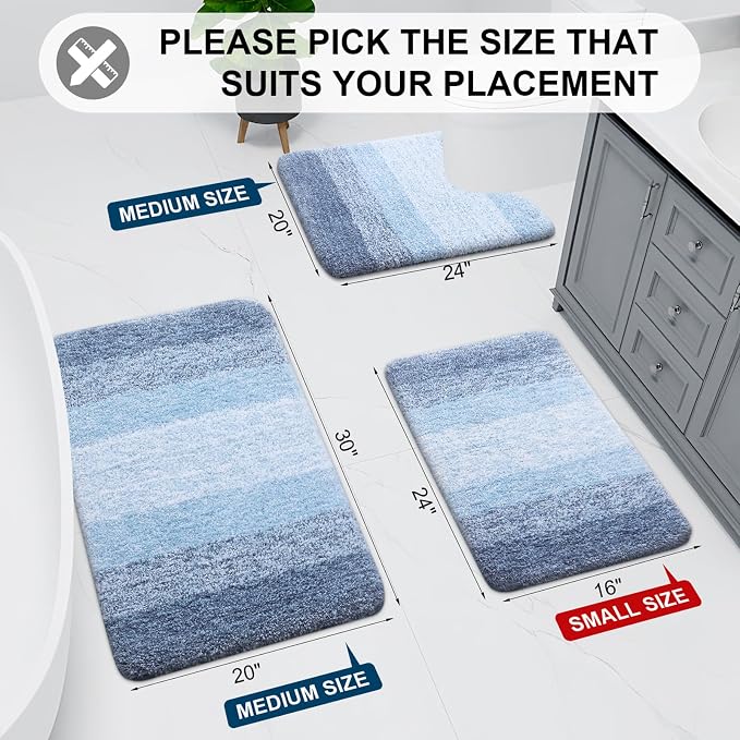 Arotive Microfiber Bathroom Rugs, Shaggy Soft and Absorbent Bath Rug, Thick Plush Machine Washable Dry Bath Mats for Bathroom, Tub and Shower, 45x27, Light Blue, Rectangular