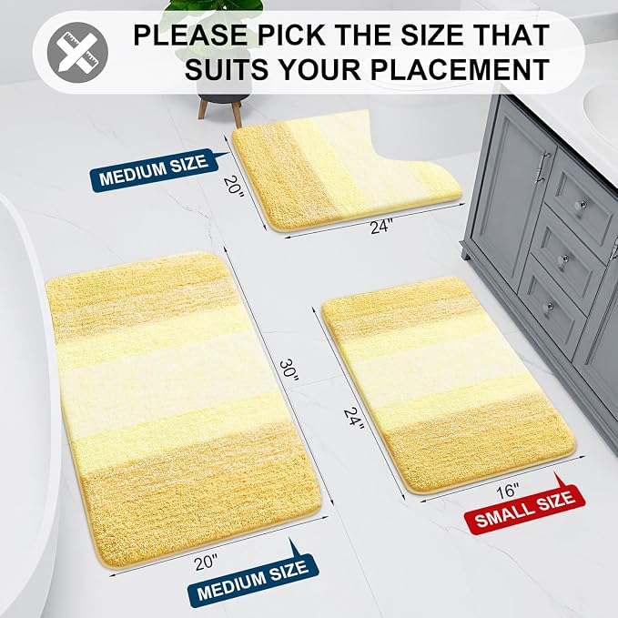 Arotive Microfiber Bathroom Rugs, Shaggy Soft and Absorbent Bath Rug, Thick Plush Machine Washable Dry Bath Mats for Bathroom, Tub and Shower, 47x24, Light Yellow, Rectangular