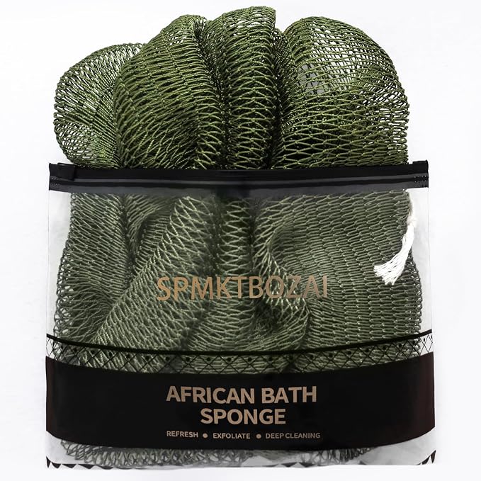 SPMKTBOZAI African Net Sponge Authentic, Loofah Exfoliating Body Scrubber Bath Sponge, African Exfoliating Net Sponge Back Scrubber Washcloth for Shower, Body Care Bathing Accessories (Olive Green)