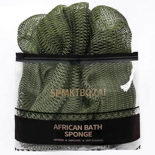 SPMKTBOZAI African Net Sponge Authentic, Loofah Exfoliating Body Scrubber Bath Sponge, African Exfoliating Net Sponge Back Scrubber Washcloth for Shower, Body Care Bathing Accessories (Olive Green)