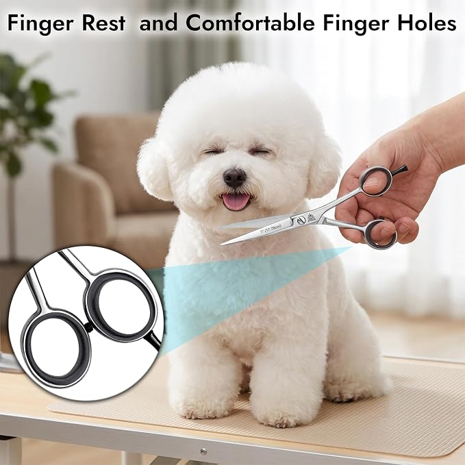 ARSUK Dog Grooming Shears 7-Inch Professional Japanese Stainless Steel Pet Grooming Scissors for Pets, Sharp Dog Hair Scissors with Fix Screw, Ergonomic Handle & Comfort Grip, Mirror Finish