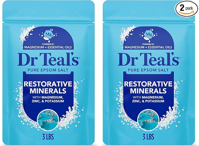 Dr Teal's Pure Epsom Salt,Restorative Minerals with Magnesium,Potassium & Zinc,3 lbs,(Pack of 2)